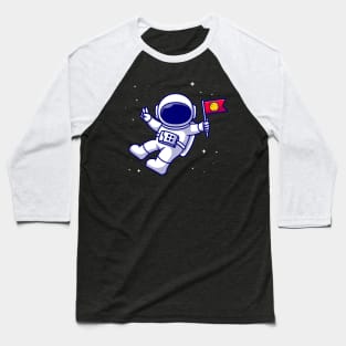 Astronaut Bring Flag In Space Cartoon Baseball T-Shirt